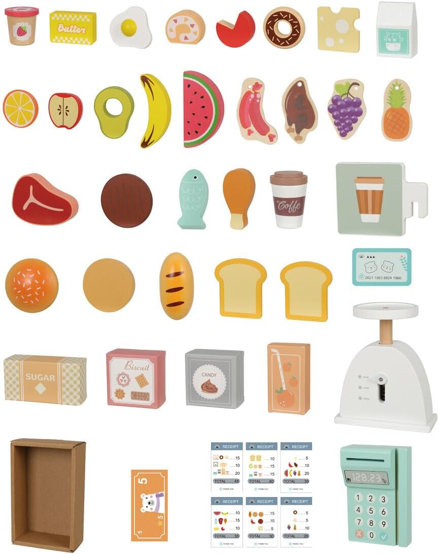 Tooky Toy TJ427 Grocery Store: Pretend Play Wooden Store with Groceries for Kids for Ages 3+ image number 1