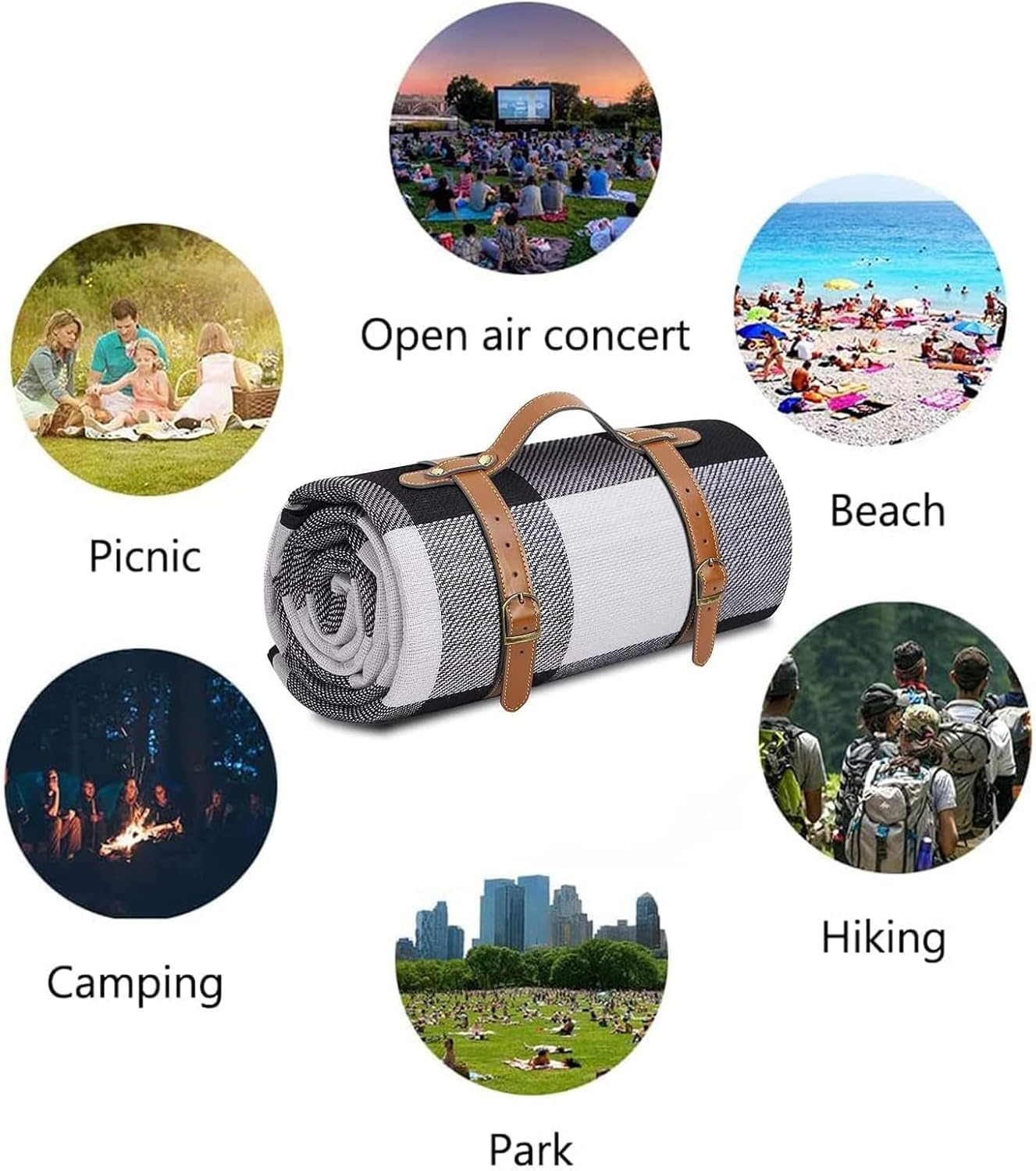 Picnic Blanket, Foldable Camping Blanket, Large Outdoor Waterproof and Sandproof Beach Blanket, for Family Vacation, Camping, Hiking, Outdoors, Park, Beach, Grass (Black) image number 4