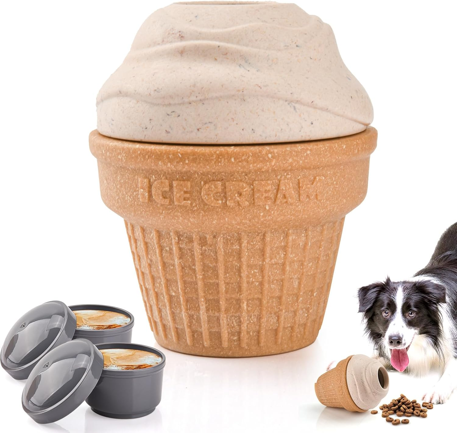 AUSCAT Dog Frozen Treat Toy,Treat Dispending Dog Toy,Dog Chew Toy, Freezable Fillable Treat Toy to Keep Dog Busy, Ice Cream Shape image number 5