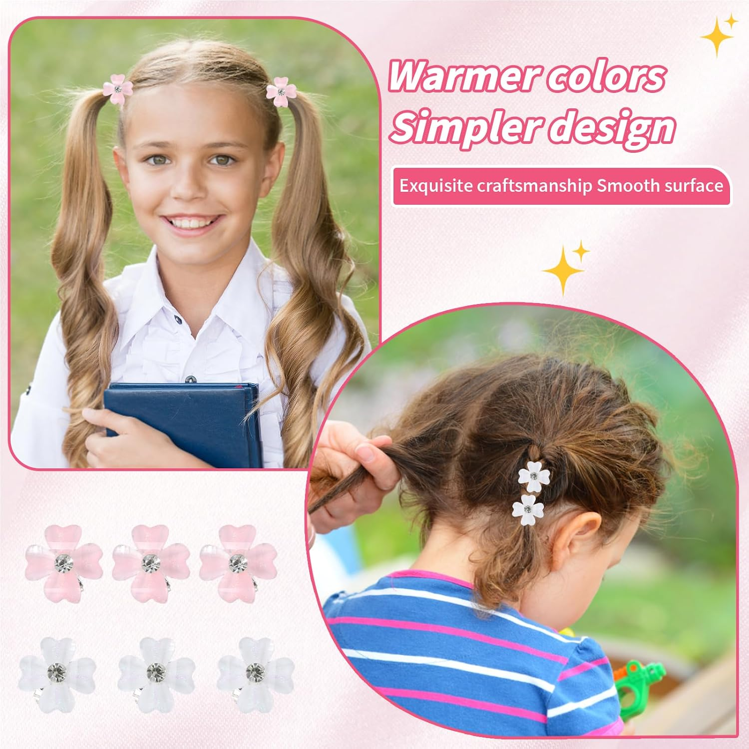 Ziyonix Set of 30 Mini Diamond Hair Clips Set, Mini Pearl Hair Clips, Floral Pearl Clips, Flowers, Decorative Hair Clips for Everyday Party, Wedding (White, Pink) image number 1