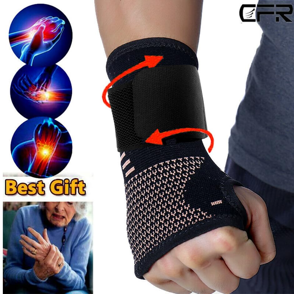 1 Pair Copper Compression Arthritis Gloves Fingerless with Band - Warmth Therapeutic Gloves for Pain Relief, Improve Circulation in Wrist & Hand, Wrist Brace Support for Carpal Tunnel & Sprain (S Size ) image number 4