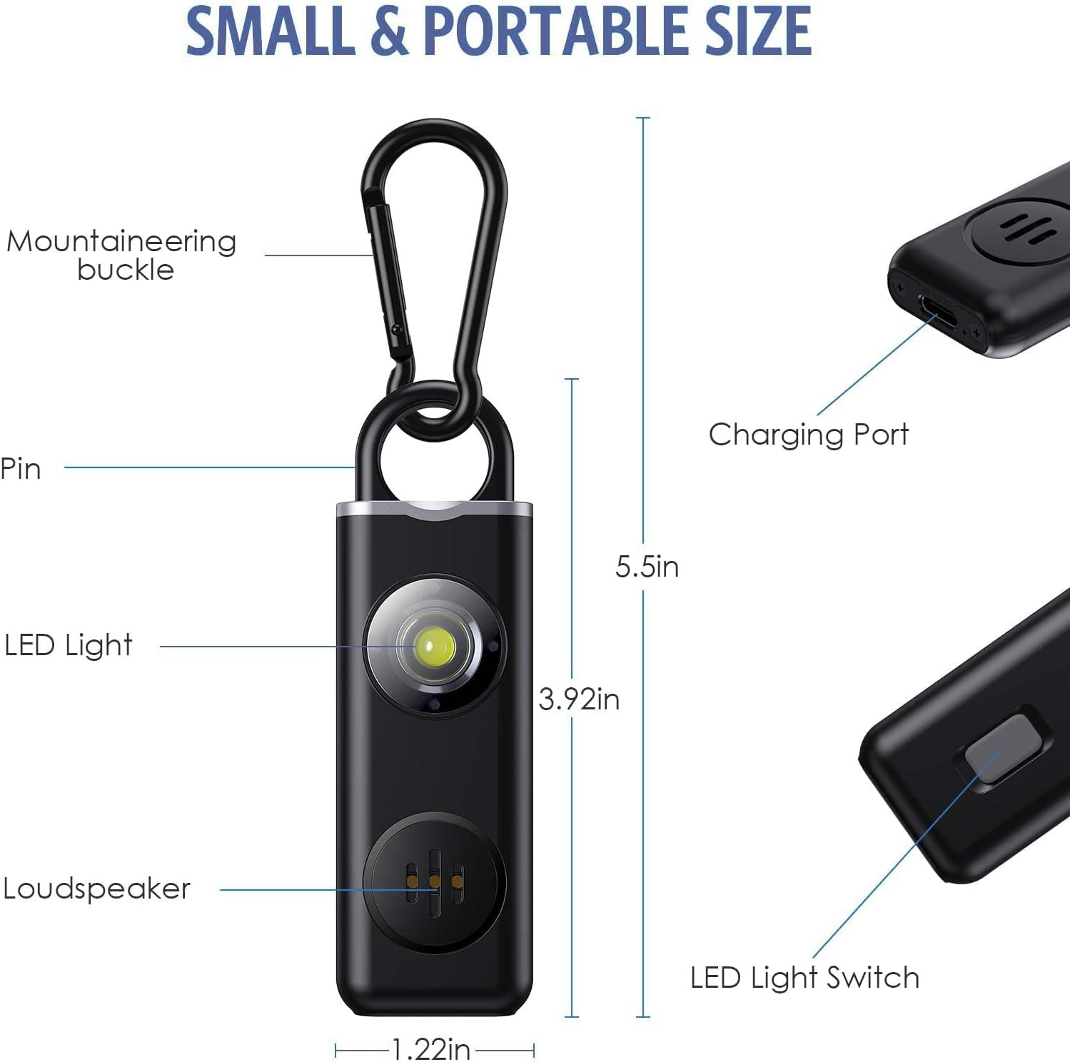 OQIMAX Upgrade Personal Alarm for Women, 130Db Loud Rechargeable Personal Safety Alarm Keychain with Strobe LED Light, Emergency SOS Pocket Alarm for Students, Kids, Walker, Elderly,(Black) - Blackwhite image number 6