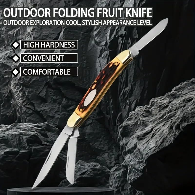 Dxzephious 440 Stainless Steel Folding Pocket Knife Outdoors Manual Knife,8.9Cm Overall,6Cm Stainless Steel Blades,Hunting,Camping image number 2