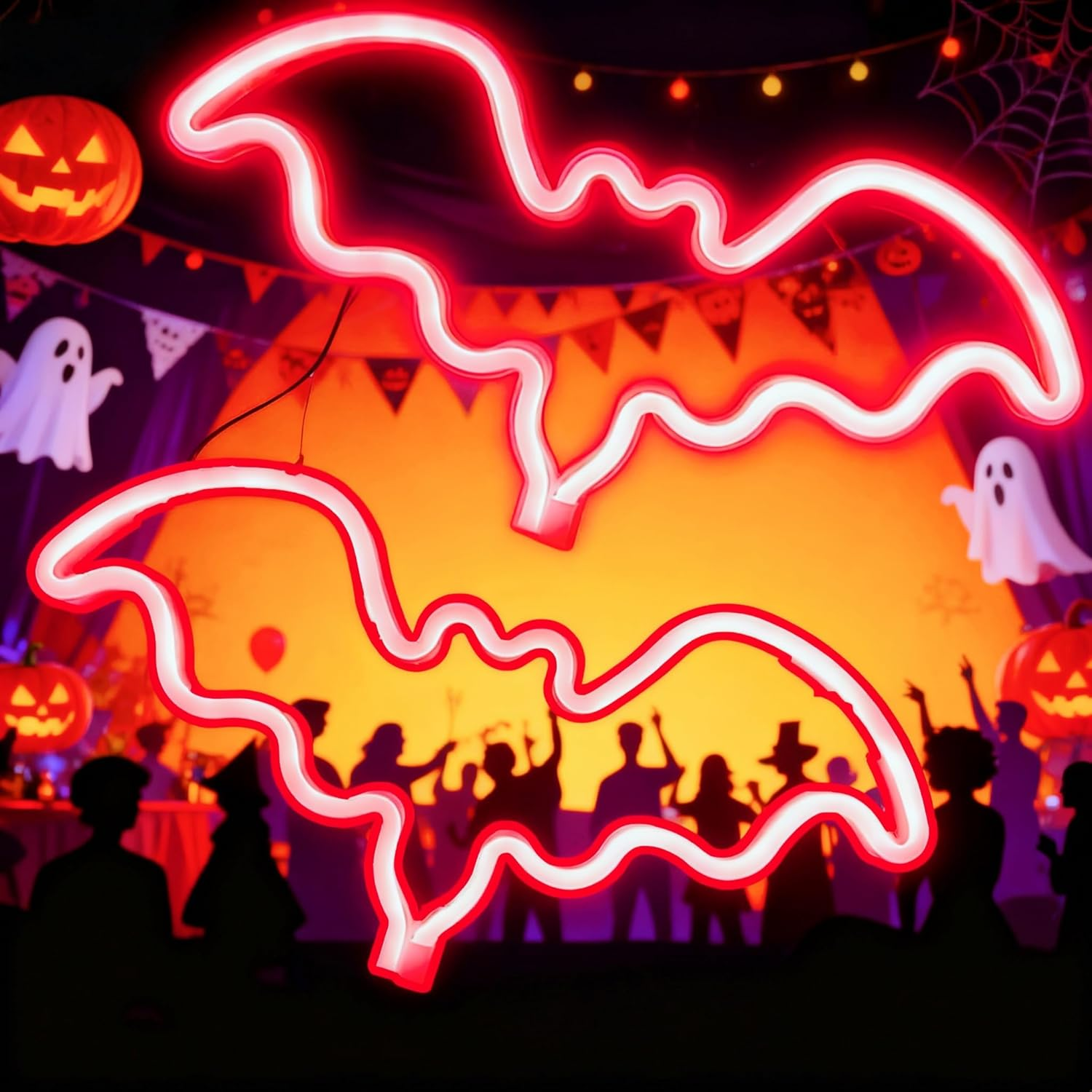 Xusdamyj 2 Pieces Flying Bat Halloween Neon Sign Bat Light Halloween Party Decoration Bedroom Light Home Wall Decor image number 3