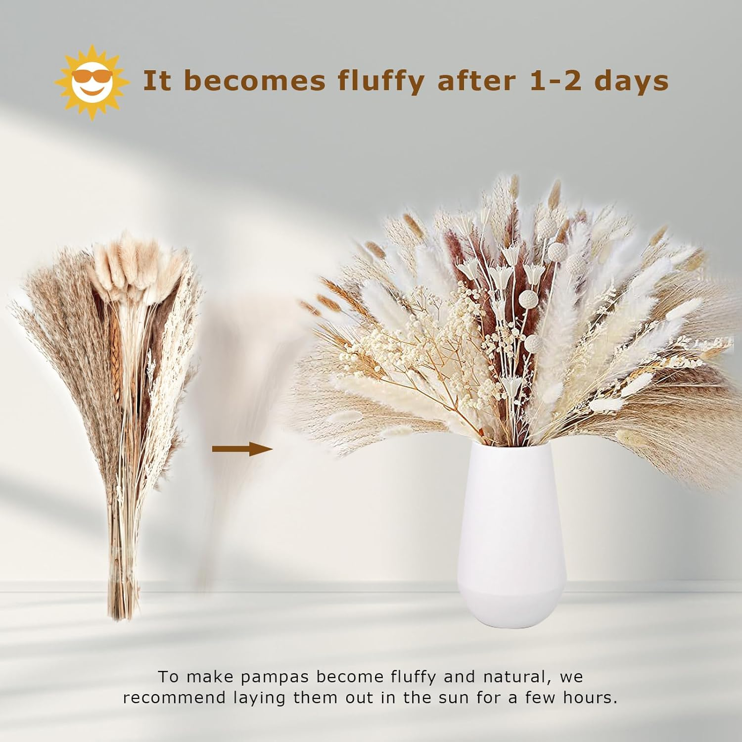 109 Pcs Pampas Grass Decor Boho Home Decor Dried Flowers, Beautiful Natural Dried Pampas Grass Bouquet for Office Decor, Wedding Decor, Farmhouse Decor, Festival Decor image number 1