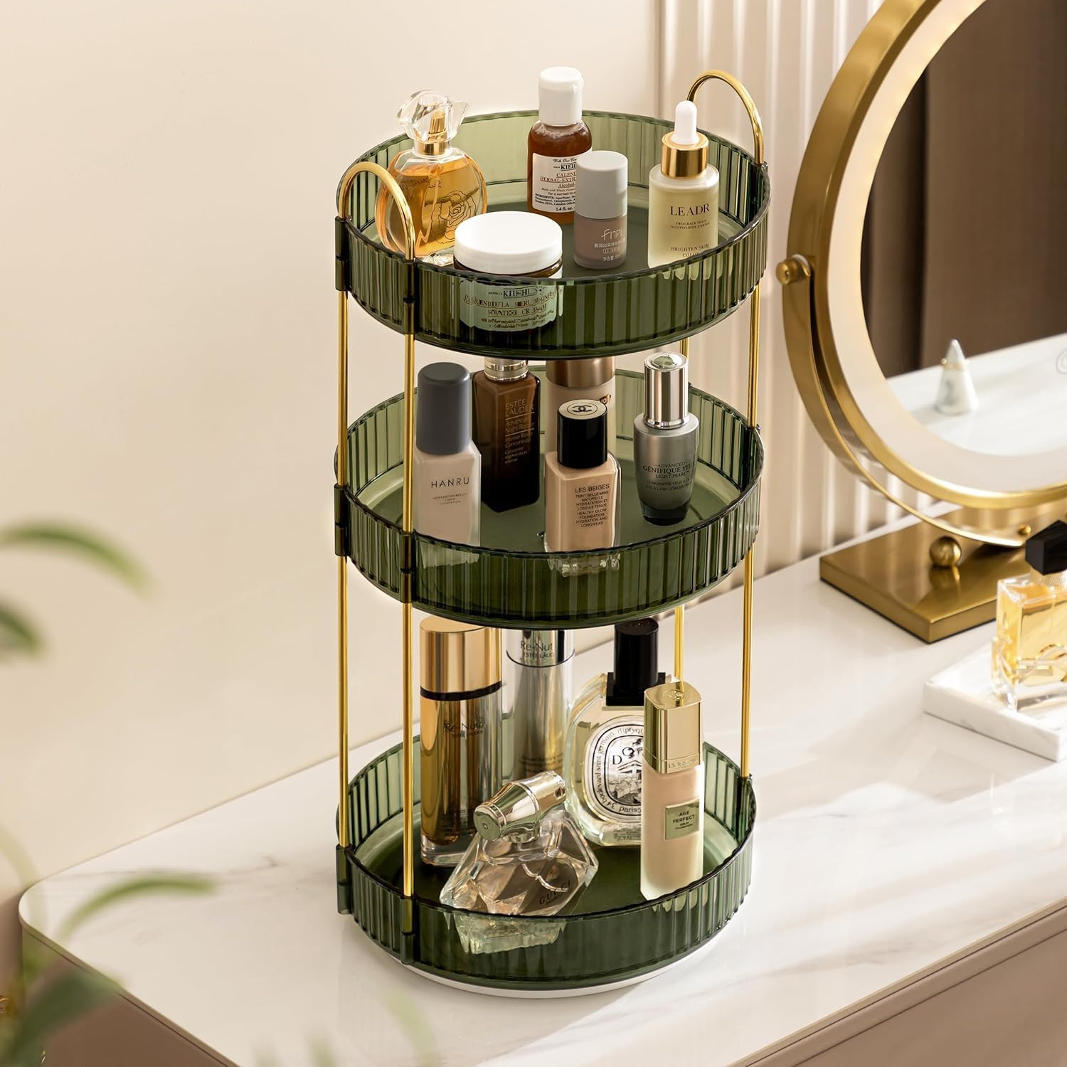 Makeup Organiser 360 Rotating,Spinning Skincare Cosmetic Organiser 3 Tier Large Beauty Spinny Make up Storage Organiser Shelf for Perfume, Jewellery, Brushes, Dresser, Vanity, Bedroom, Bathroom image number 1