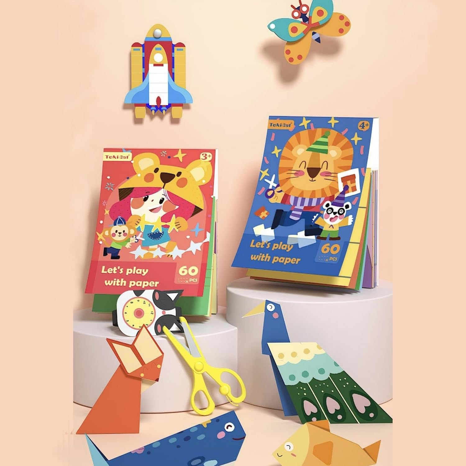 2Pcs Paper Playtime: Easy Origami and Scissor Skills for Toddlers Creative Paper Crafts Paper Playtime: Easy Origami and Scissor Skills for Toddlers for Kindergarten Kids | Color, Cut Out, Glue （BLUE&RED）