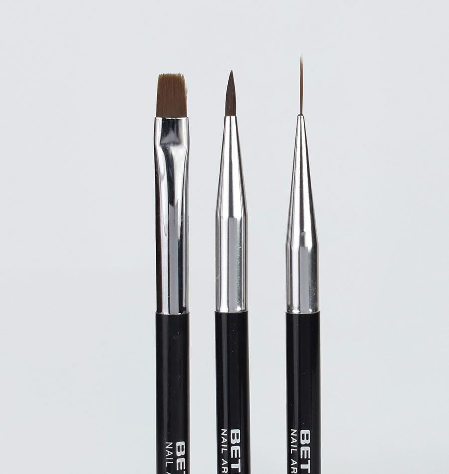 Beter - Set of 3 Dual-Ended Nail Art Brushes, Professional Nail Brush and Dotting Tool, Ideal for French Manicure, Fine Details and Gradients, Nail Art Decoration Kit, Nail Design image number 1