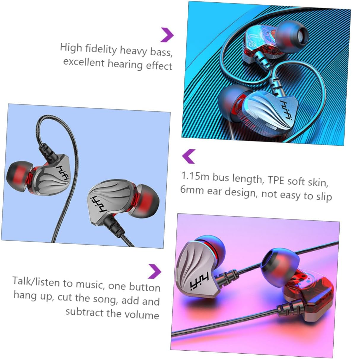 OKUMEYR 3.5Mm Plug In-Ear Headphones Wired Earphones for Phone and Tablet Universal Heavy Bass In-Ear Headset Gunmetal Color Compatible Mobile Devices image number 4