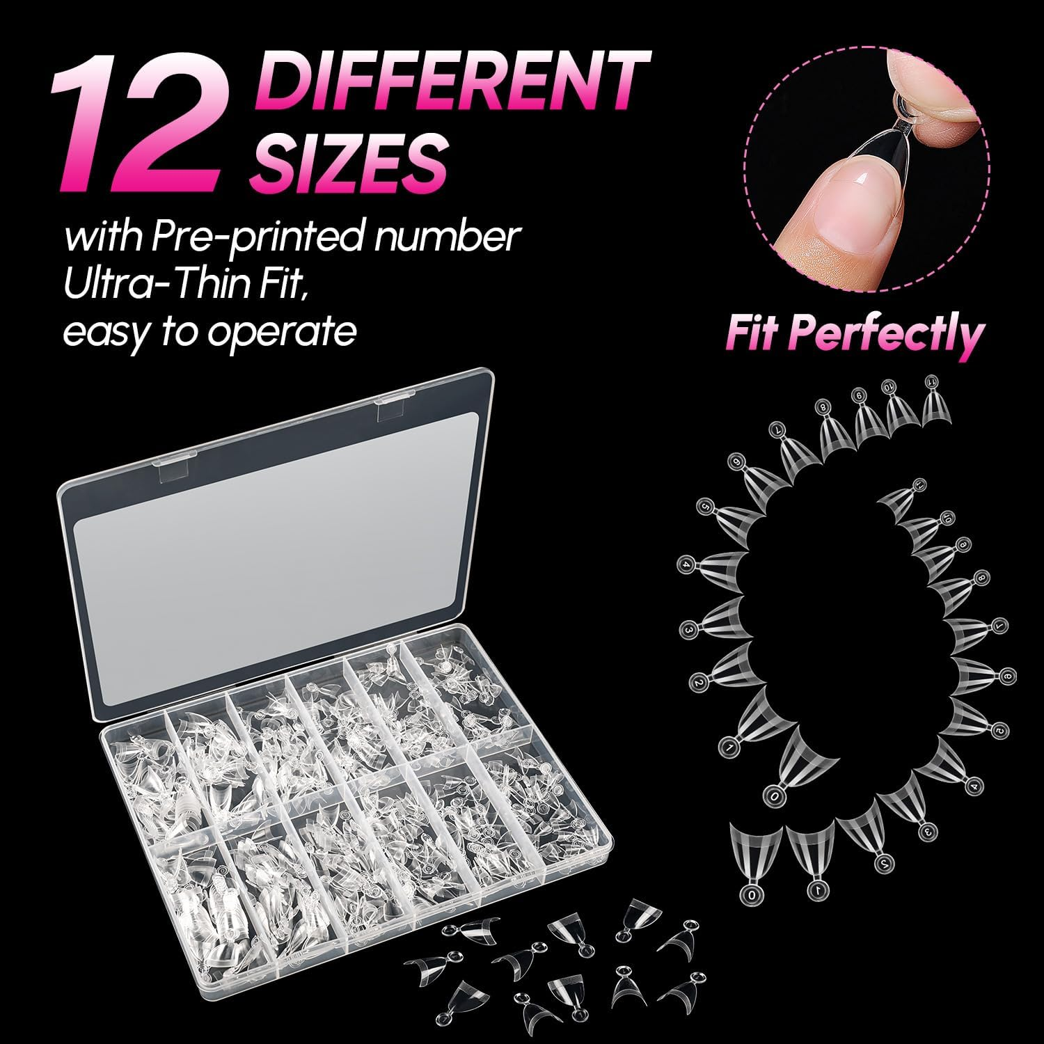 AIMEILI Short Almond Nail Tips, 504Pcs Half Cover Short Gel Nail Tips Clear Fake Nails for Nail Extension DIY Nail Salon, 12 Sizes - Jp010 image number 4