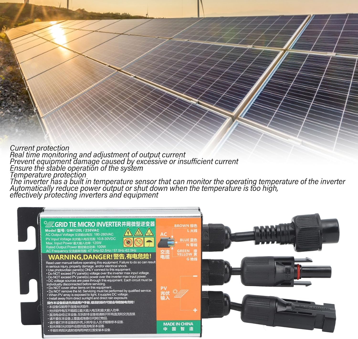 Grid Tie Micro Inverter, 300W Solar Micro Inverter, 3 Phase Photovoltaic Micro Grid Tie Inverter, AC220V MPPT Pure Sine Inverter with Temperature Islanding image number 4