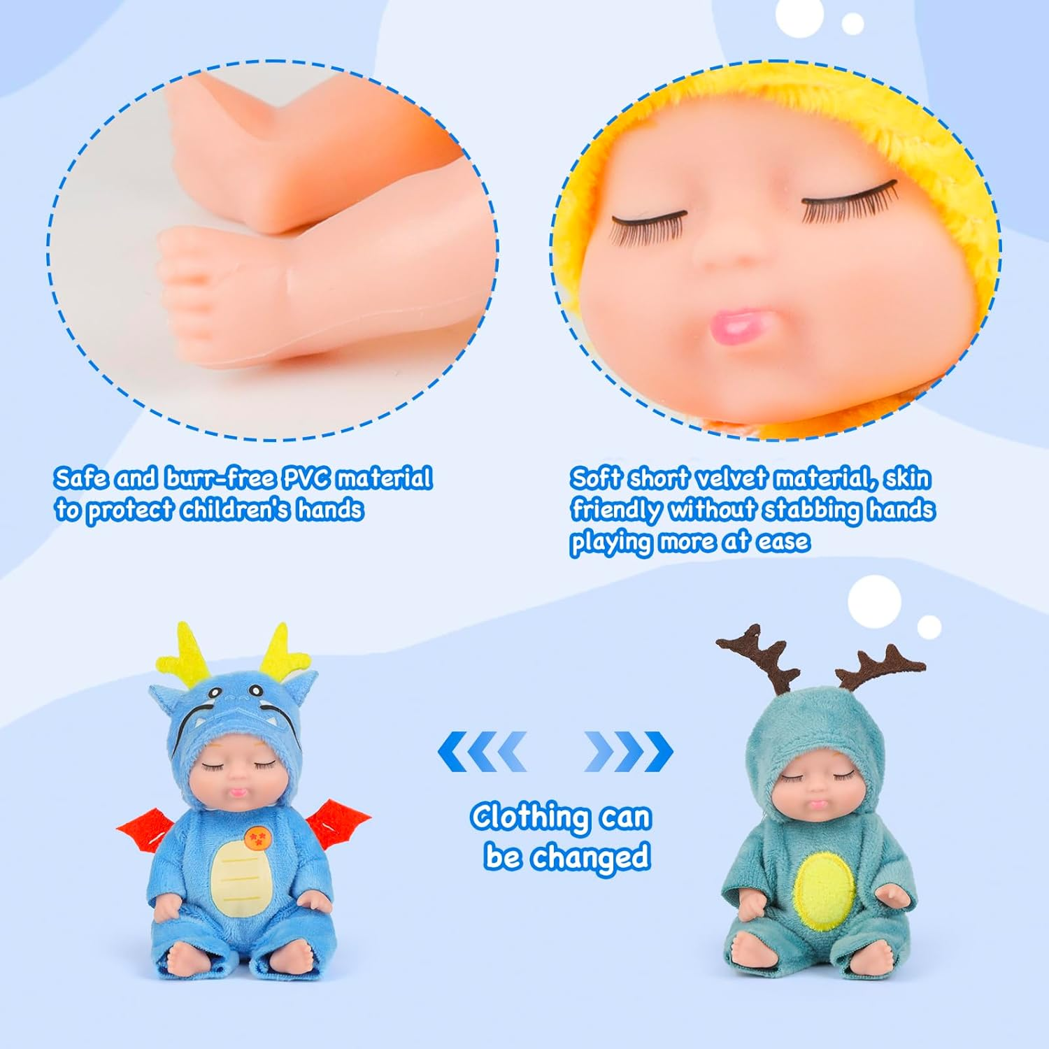 6PCS 4.7Inch Mini Reborn Baby Dolls with Cute Animal Clothes for Kids 3+ Tiny Silicone Sleeping Baby Doll Toy Action Figures Set for Girls Boys Birthday Christmas image number 5