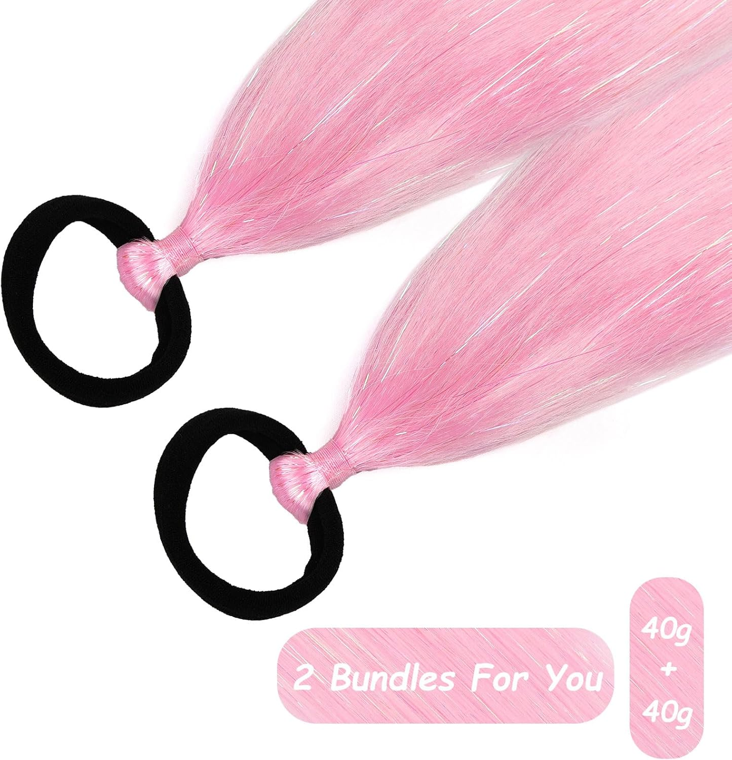 Pink Ponytail Extension with Tie, Colored Hair Extensions, Festival Crazy Hair Day Accessories, Shimmer Tinsel Ponytail Colorful, 18 Inch 2 Packs image number 5