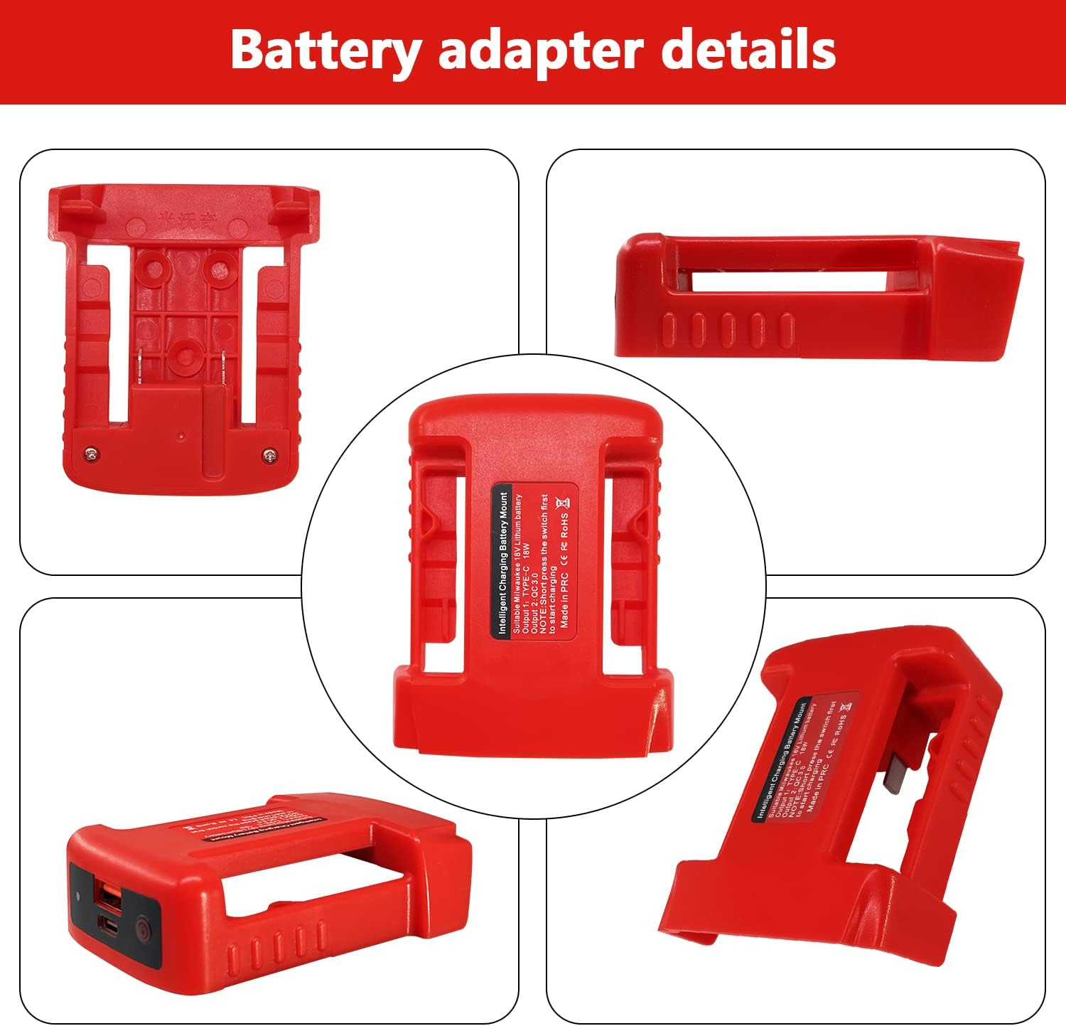 2 Packs USB Charger Adapter for Milwaukee M18 18V Lithium Ion Battery with USB & Type-C Fast Charging Power Wheel Adapter USB Charger (Adapters Only) image number 3