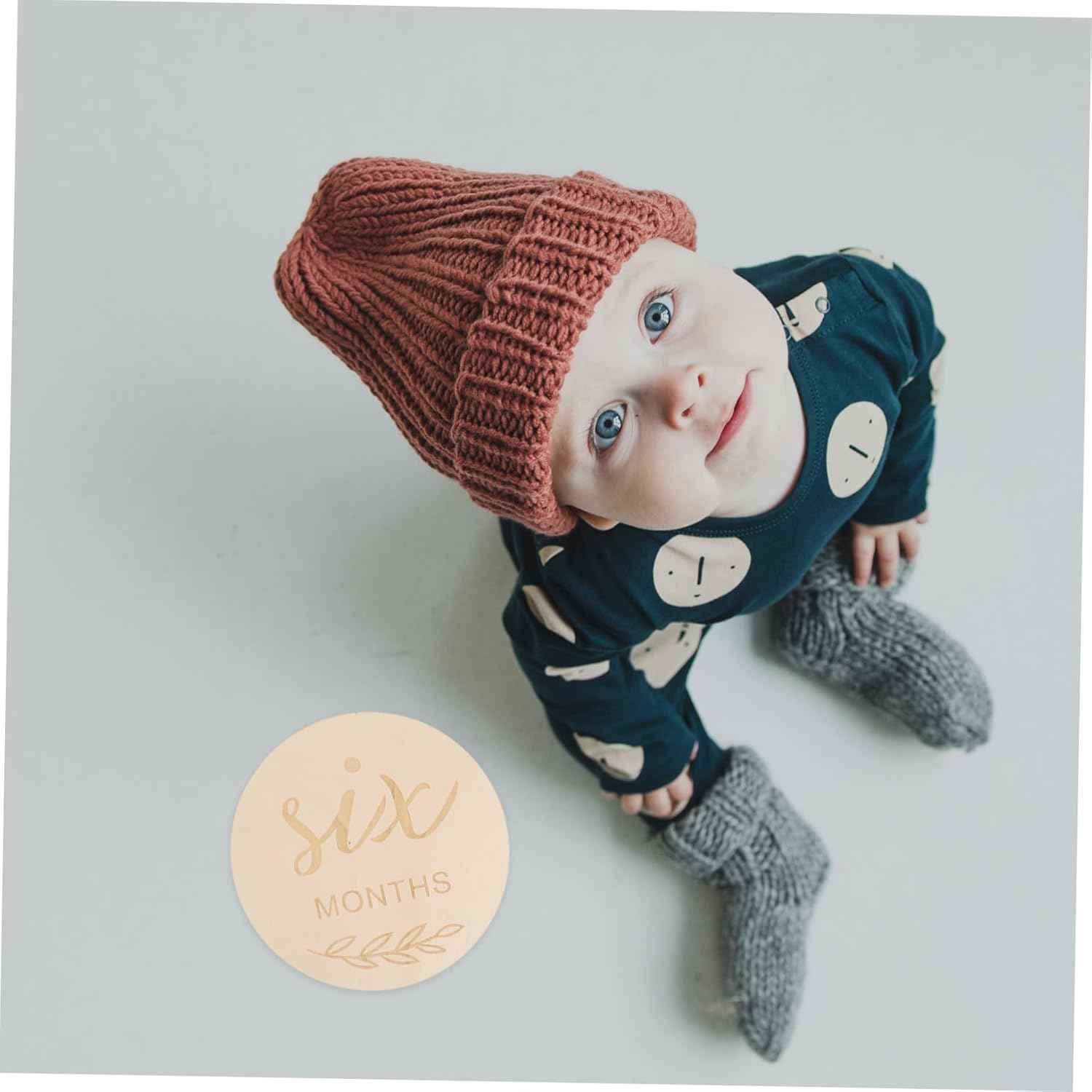 HOODANCOS 12Pcs Wooden Milestone Cards with Laser Engraving Monthly Photo Props for Newborns Decorative round Discs for Shower Boys Unique Growth Commemoration Set image number 5