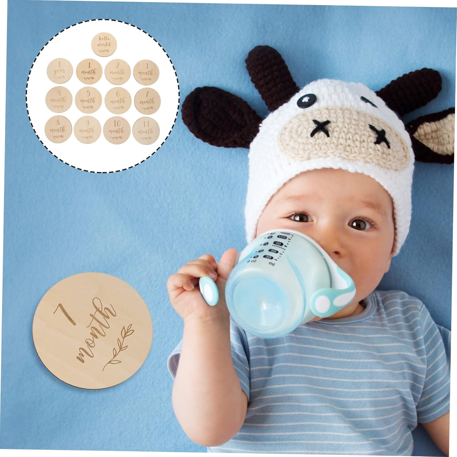 13Pcs Monthly Growth Cards Wooden Milestone Announcement Discs for Newborn Photography Photo Props Boy Girl Shower image number 3