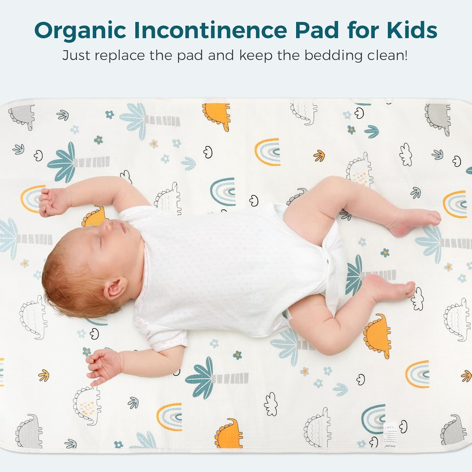 Baby Waterproof Bed Pad,80X120Cm Washable Baby Cotton Changing Pads,Toddler Mattress Protector Incontinence Pads Sheet Cover Underpads for Kids,Soft & Absorbent (Dinosaur-Coconut, 1Pack) image number 2