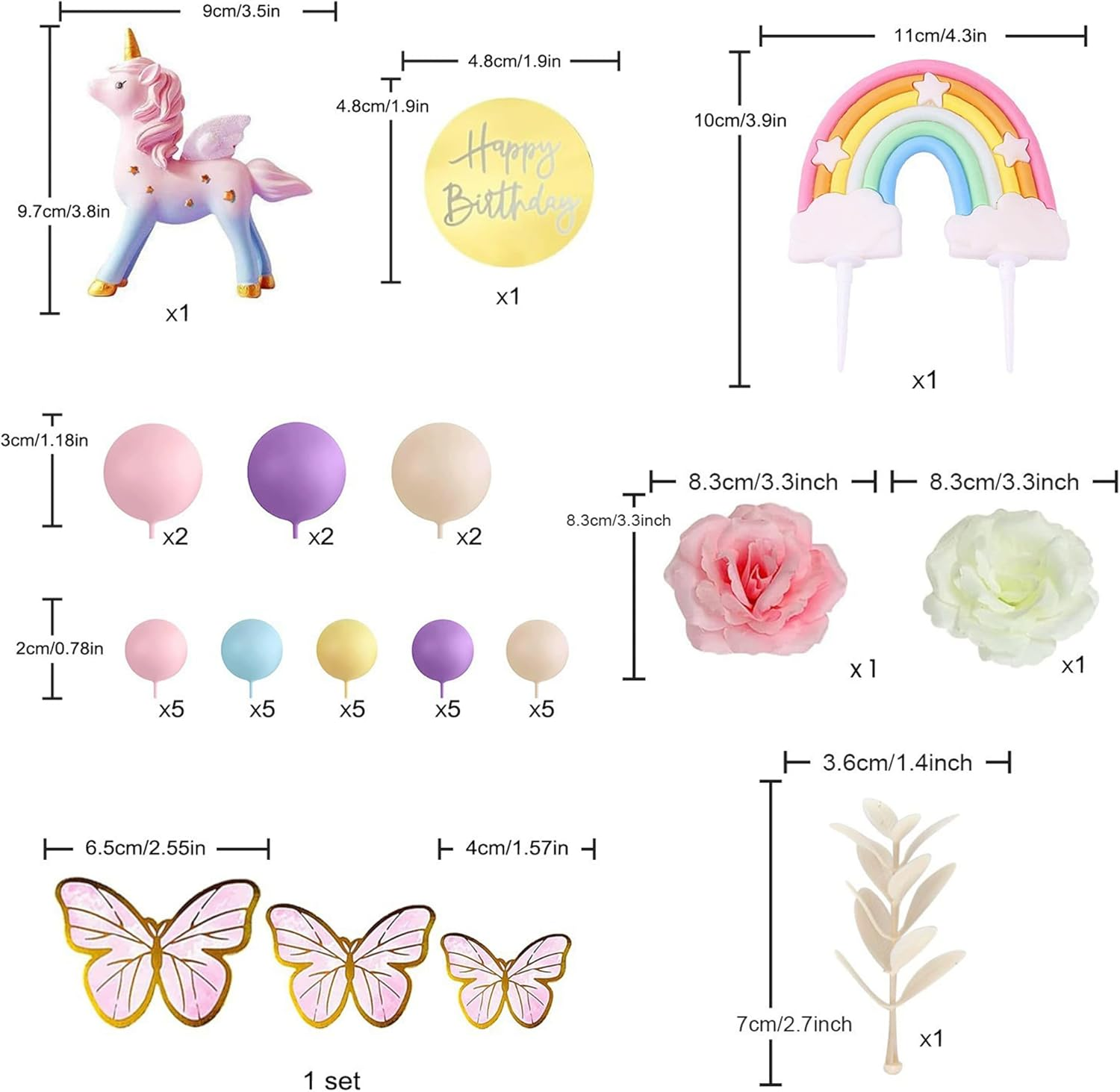 40 Pcs Unicorns Theme Cake Decorating Kit; Baby Shower Kids Birthday Party Creative Theme Cartoon Cake Topper Accessories