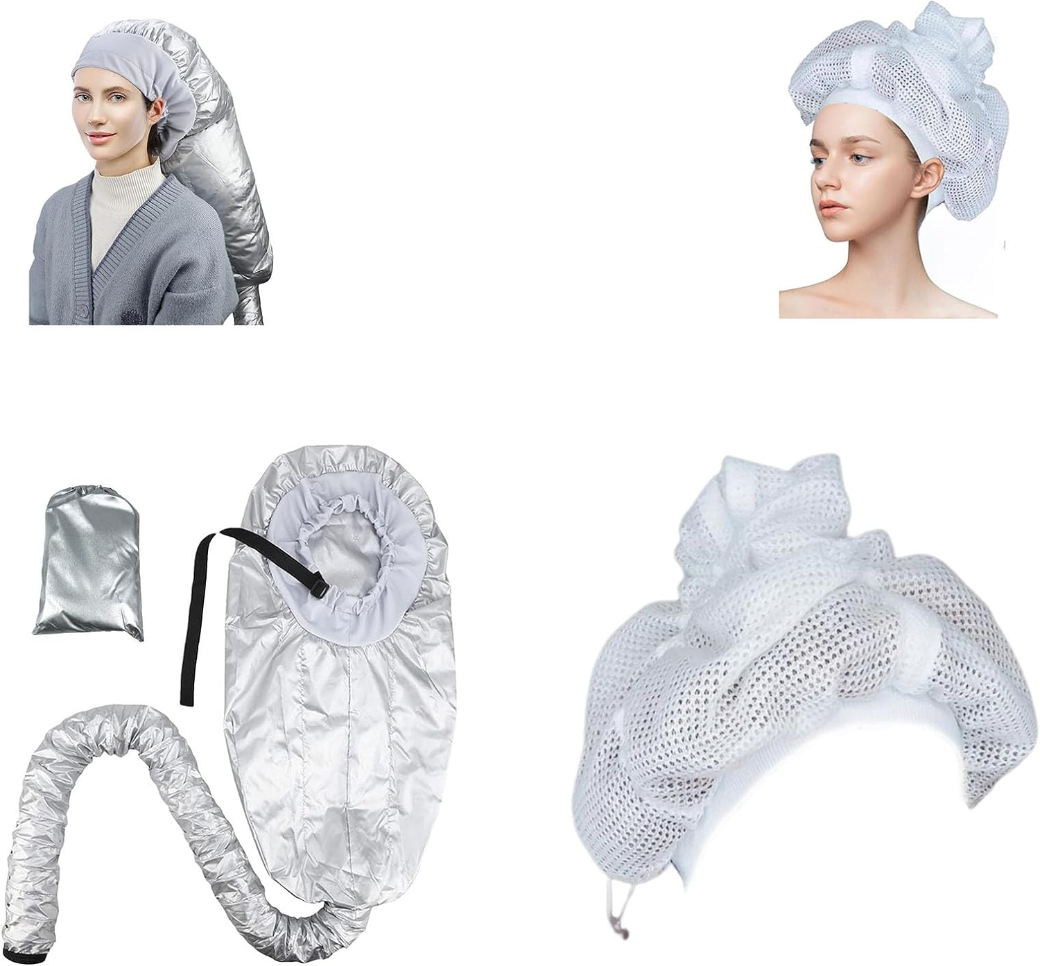 Net Plopping Cap for Drying Curly Hair, 2 in 1 Bonnet Hooded Hair Dryer Attachment, Hair Cap with Drawstring, Adjustable Bonnet for Curly Hair, Reusable Net Plopping Bonnet Set for Women - Set: Pink image number 2