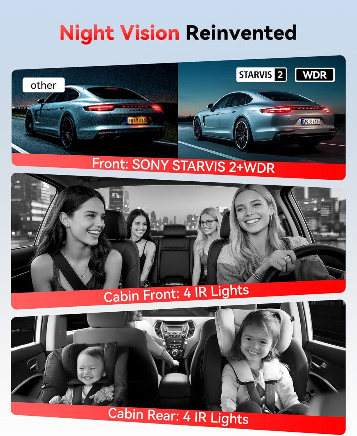 REDTIGER 4 Channel Dash Cam 2.7K+1080P*3, STARVIS 2,Included 128GB Card, 360&deg; Front inside and Rear Cabin Car Camera, IR Night Vision, 5Ghz Wifi 6, GPS, Smart Voice Control, Touch Screen(F17 Plus)