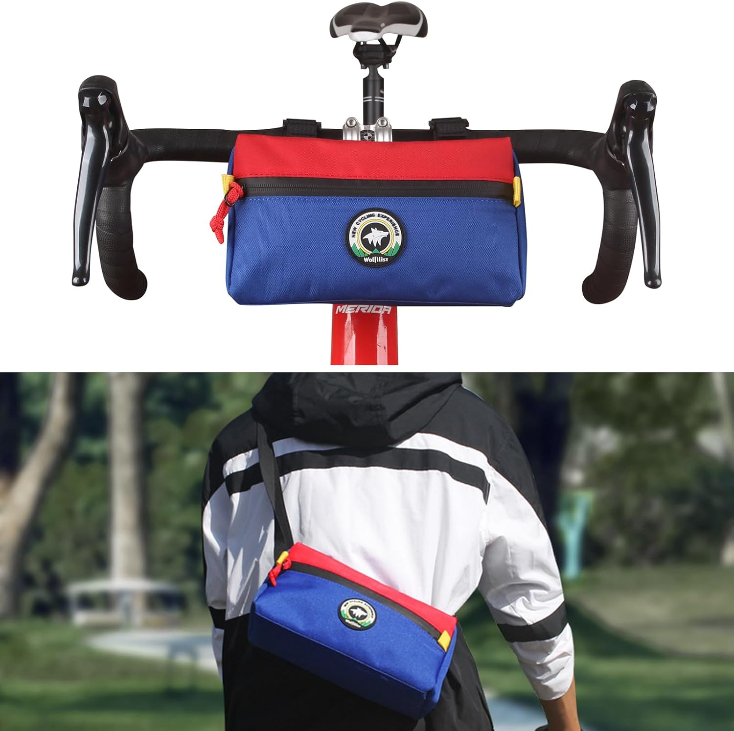 Vortika Bike Handlebar Bag, Bicycle Front Bag, Kids Handle Bar Bag, Storage Bag with Shoulder Strap for Men Women Kids Outdoor Road MTB Cycling(Blue + Red) image number 4