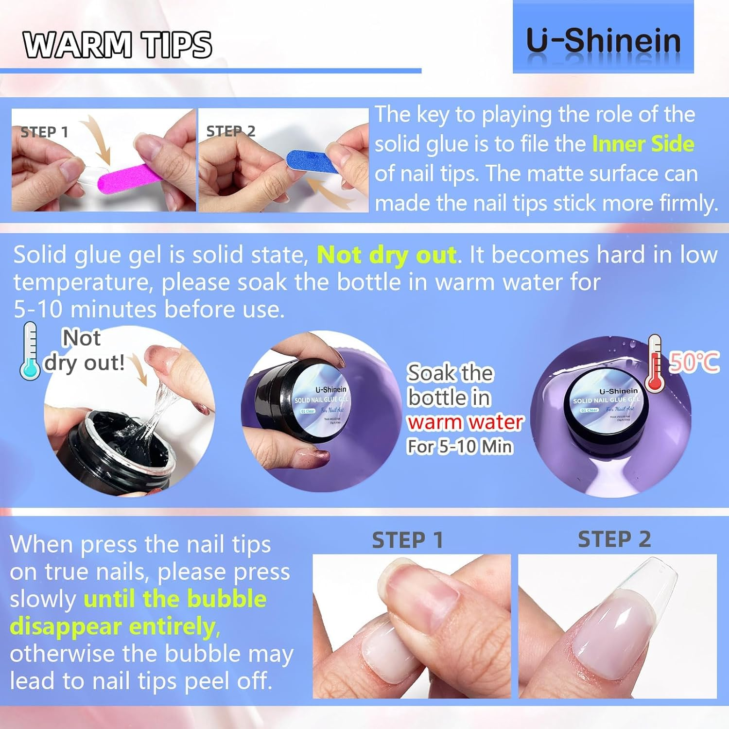 U-Shinein Solid Nail Glue Gel 15Ml for Acrylic Nails Press on Solid Glue Gel Nail Art Clear image number 3