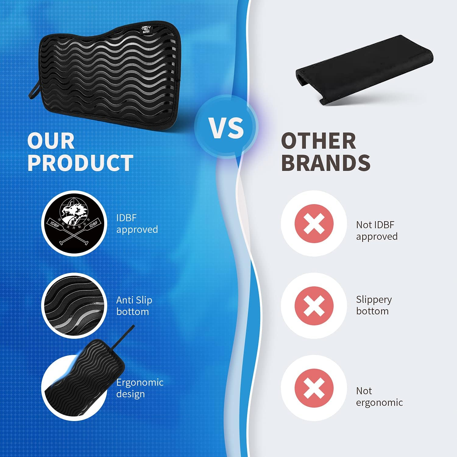 Dragon Boat Seat Pad Neoprene anti Slip Cushion- New Improved Version That Increases Comfort and Doesn&rsquo;T Slip (Double Sided Silicone Black) image number 5