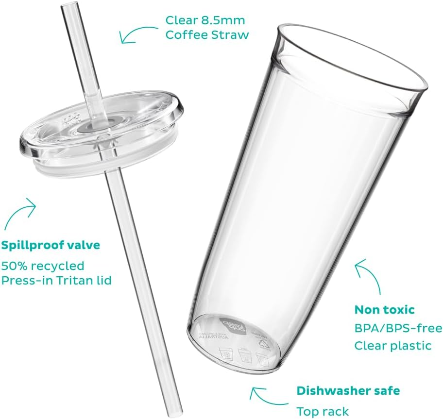 Keepcup Cold Cup - Clear Plastic, Reusable Ice Coffee Cup with Lid and Straw - Extra Large 20Oz (590Ml) image number 3