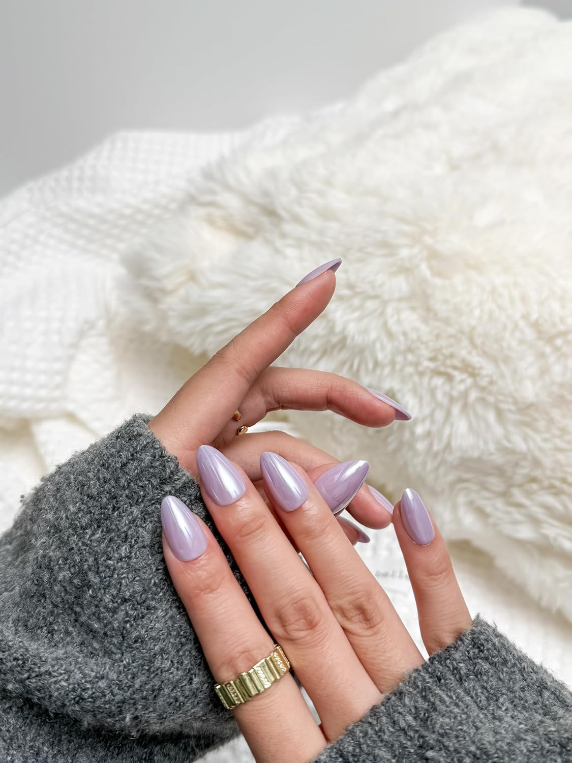 Bianco Sue Press-On Nails | Iridescent Lilac Almond False Nails, Reusable Stick-On Fake Nails with Adhesive Tabs and Glue | Salon-Grade Quality | Transparent Storage Box | 15 Sizes - 30 Nail Kit image number 1