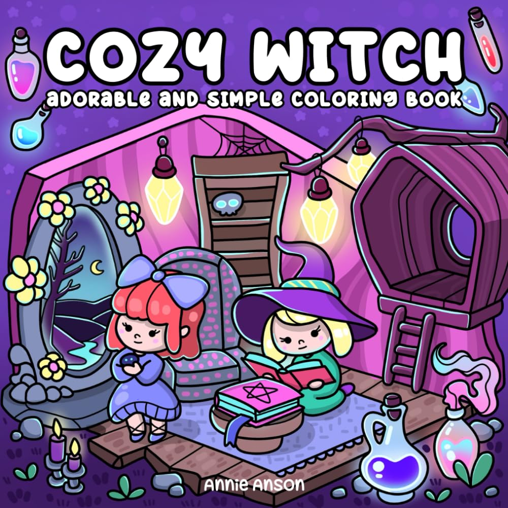 Cozy Witch, Adorable Magical Moments Coloring Book for Adults, Teens: Chibi Witchy Illustrations, Hygge & Comfy Fantasy Vibes image number 1