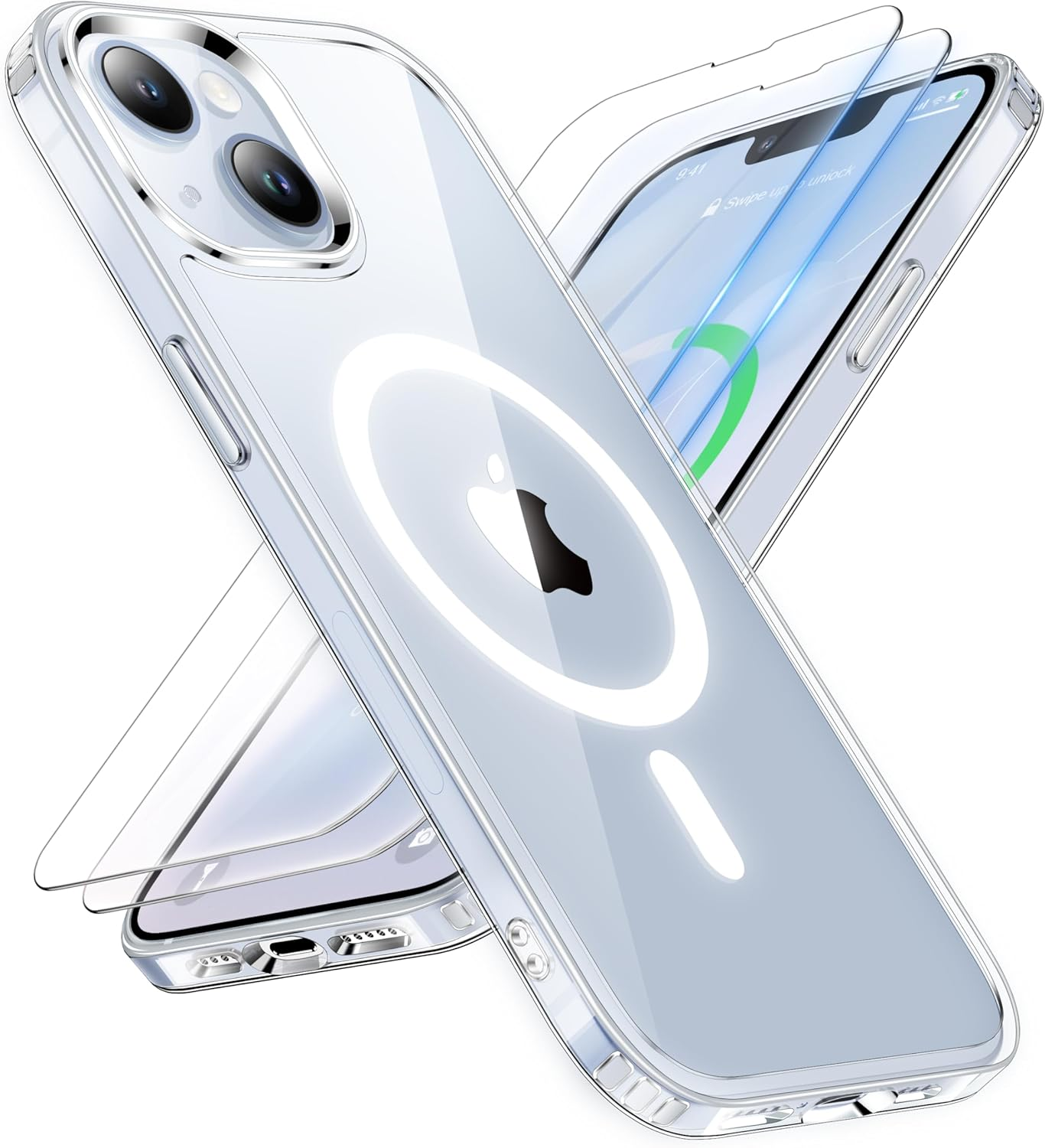 ORETECH Magnetic for Iphone 14 Case,Iphone 13 Case with [2X Screen Protector] Compatible with Magsafe Wireless Charging Protective Shockproof Military Protection Clear Back Case,Clear