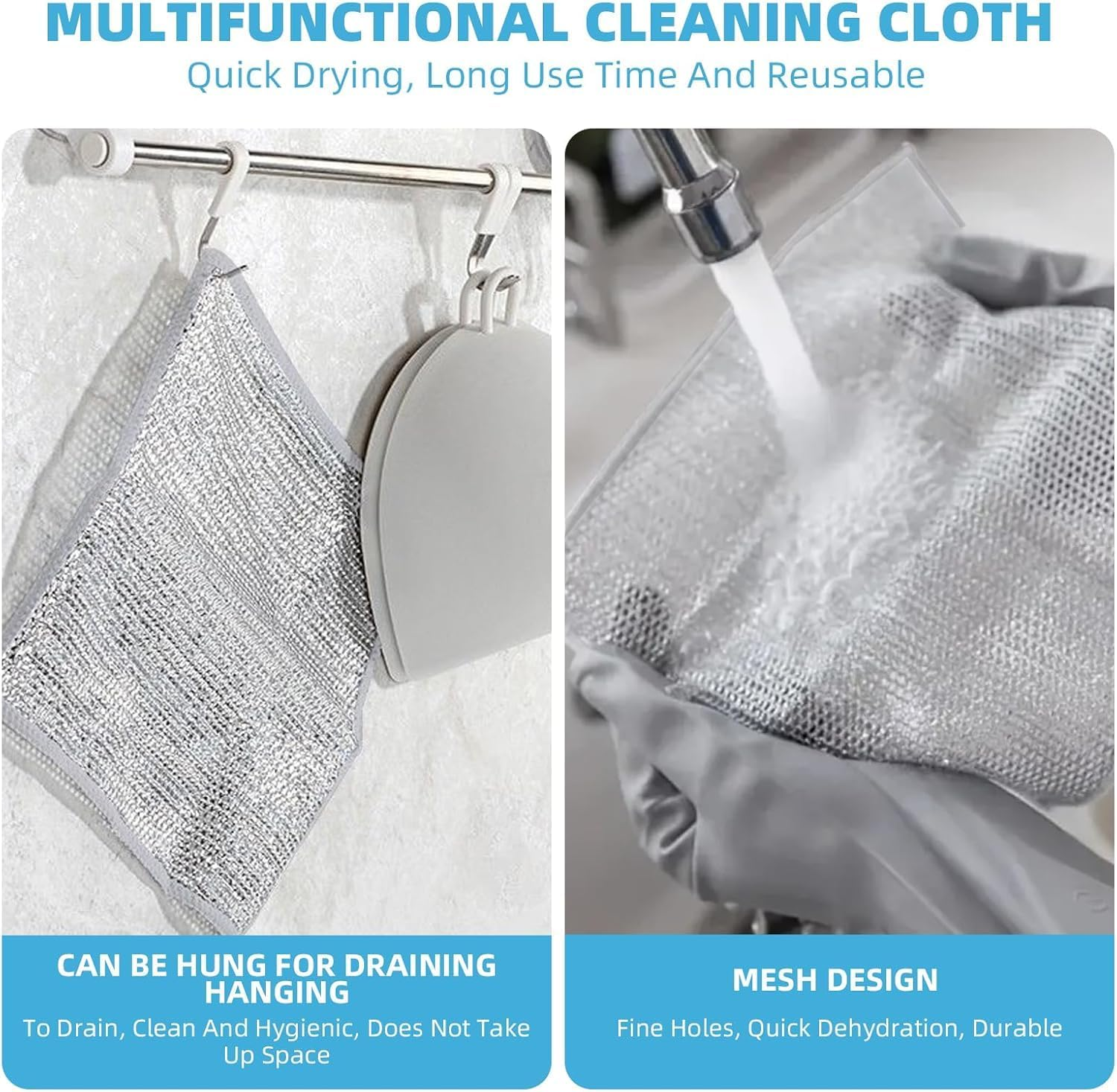 10 Pcs Double Stainless Steel Scrubber,Mesh Microfiber Cleaning Cloth,Wire Cleaning Cloths,Non-Scratch Wire Dish Cloth,Steel Wool for Dish,Metal Dish Rags for Dishes, Counters, Stove image number 6