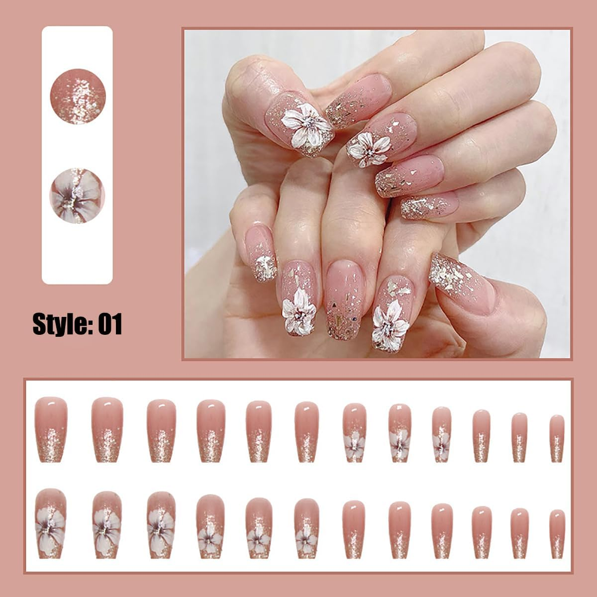 48 Pieces Natural Glitter Short Press on Fake Nails Acrylic Glue on Shiny Nails for Women and Girls Nail Art Accessories image number 4