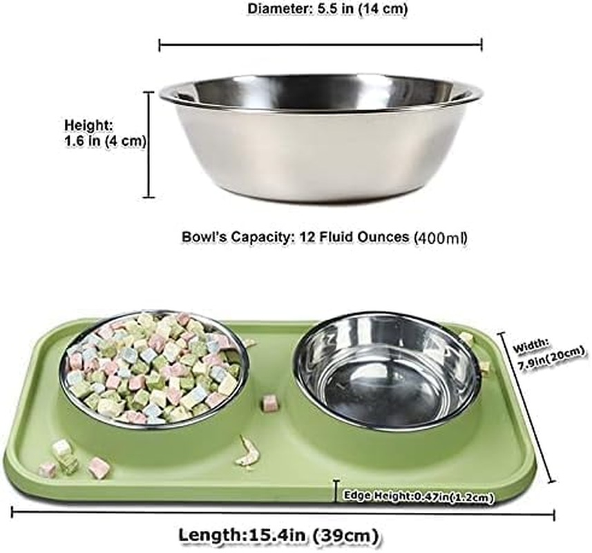 Cat Food and Water Bowls, Bowls Non-Skid and Non-Spill Silicone Mats with Stand, Removable Stainless Steel Water Dishes for Cats, Small Size Dogs image number 2