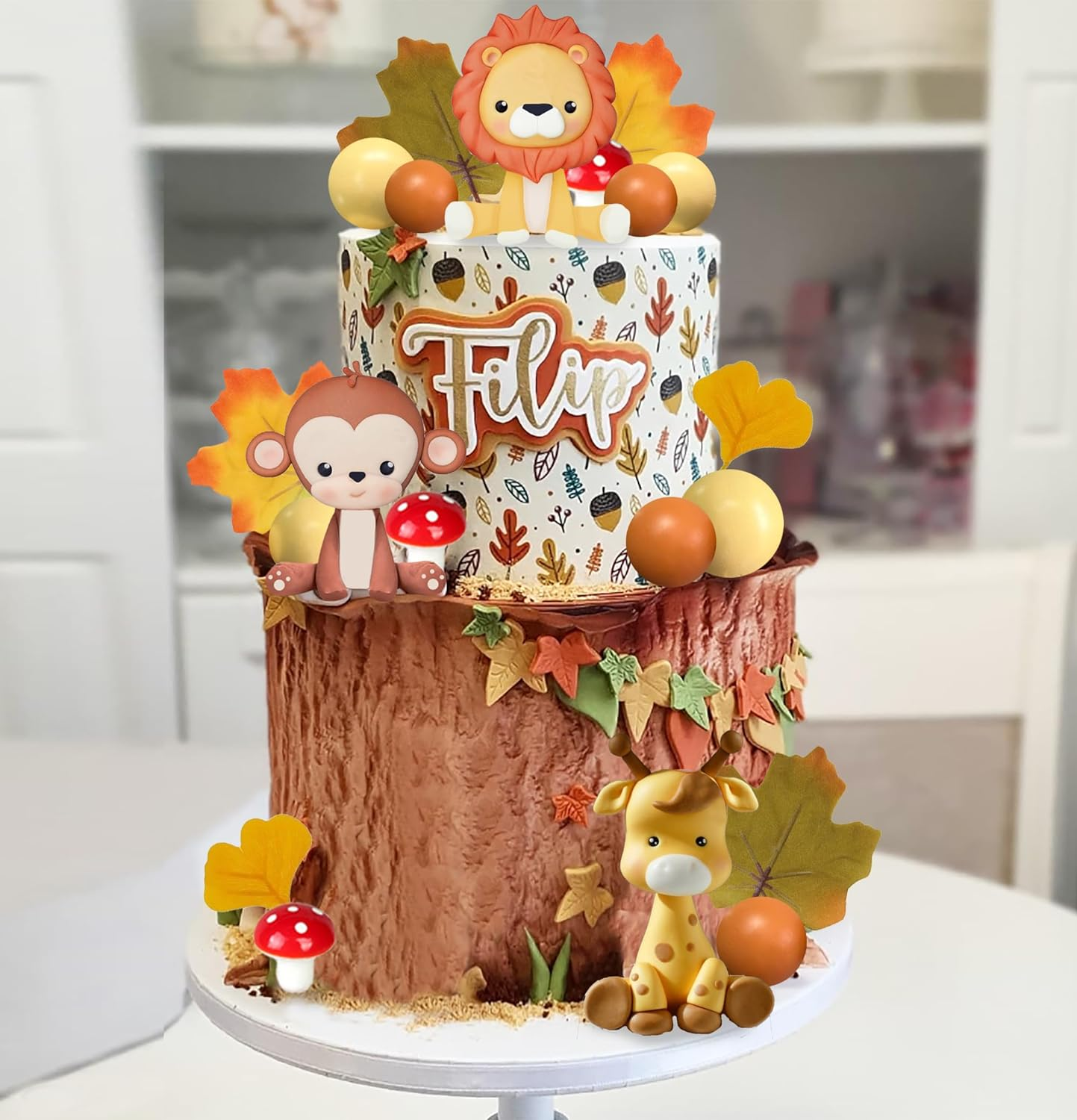 Jungle Safari Animal Cake Topper with Lion Giraffe Monkey Elephant Zebra for Wild Animals Themed Birthday Baby Shower Party Supplies (STYLE 1) image number 5
