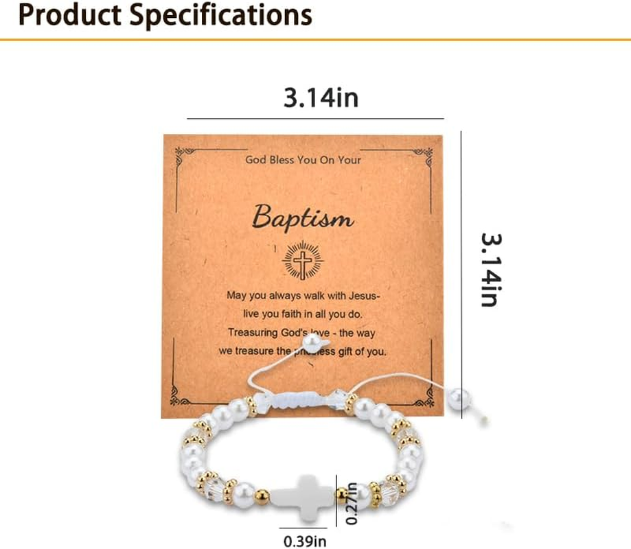 Christian Gifts for Girls First Communion Baptism Gifts for Girls Pearl Cross Bead Bracelet with Card image number 5