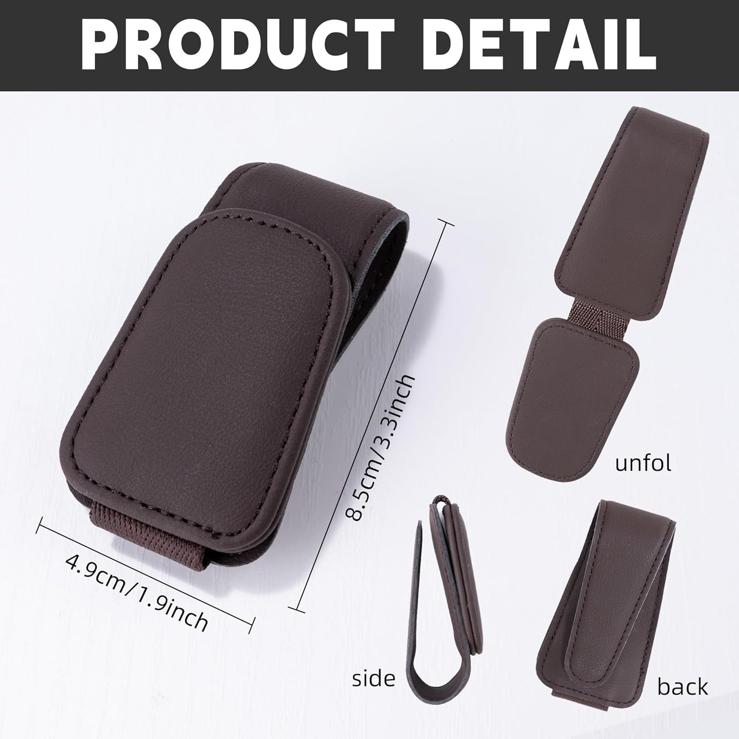 Sunglasses Holder for Car Sun Visor, Magnetic Leather Glasses Eyeglass Hanger Clip for Car, Universal Car Interior Visor Accessories for Woman Man, Brown image number 3