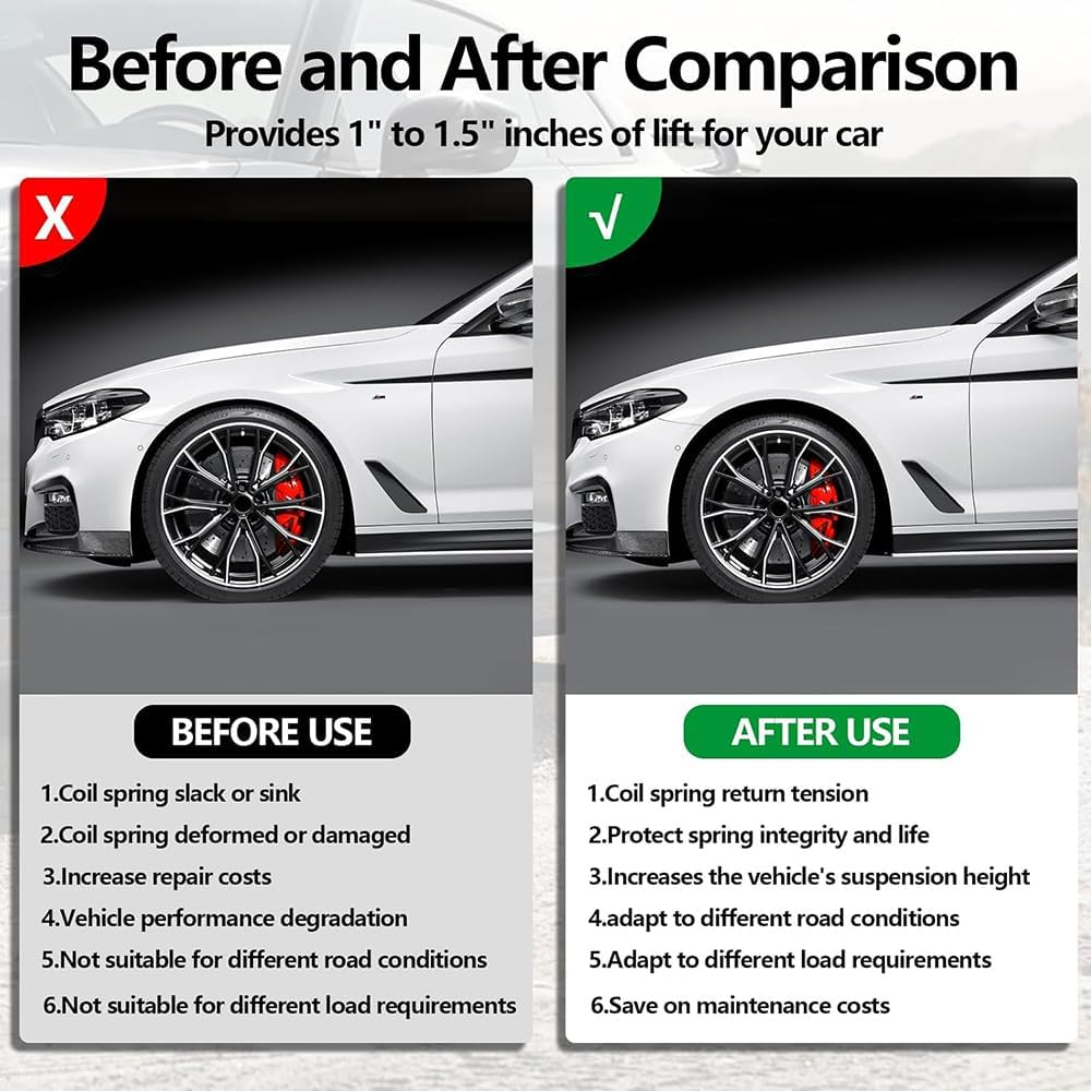 4PCS Rubber Coil Spring Spacers, Heavy Duty Rubber Lift Blocks for Enhancing 1" to 1.5" Spacing Spring Rate, Universal Coil Spring Spacers Car Accessories for Coil Springs