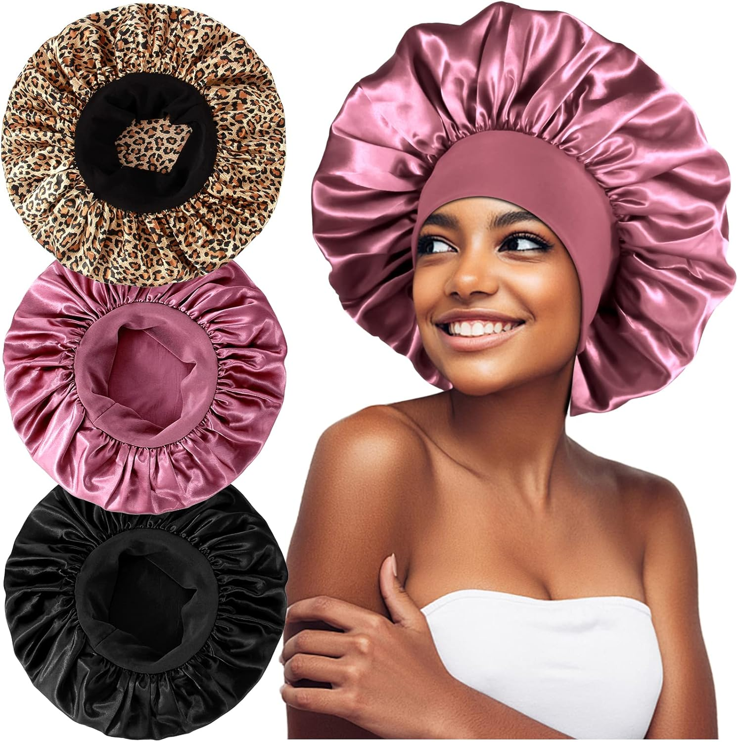 3PCS Extra Large Satin Bonnets for Sleeping, Hair Bonnets for Black Women Braids Curly Hair