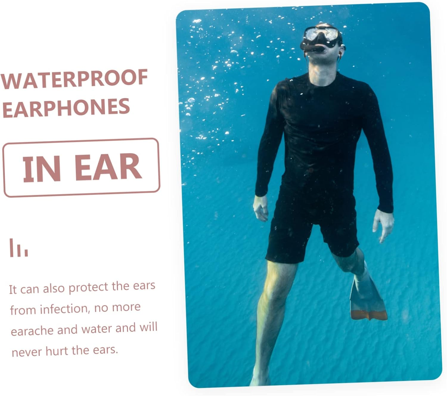 LALAFINA Waterproof Swimming Earphones 2Pcs 3.5Mm Ear Hook In-Ear Earplugs Adult Ear Protector for Bathing and Surfing, Black and White image number 1