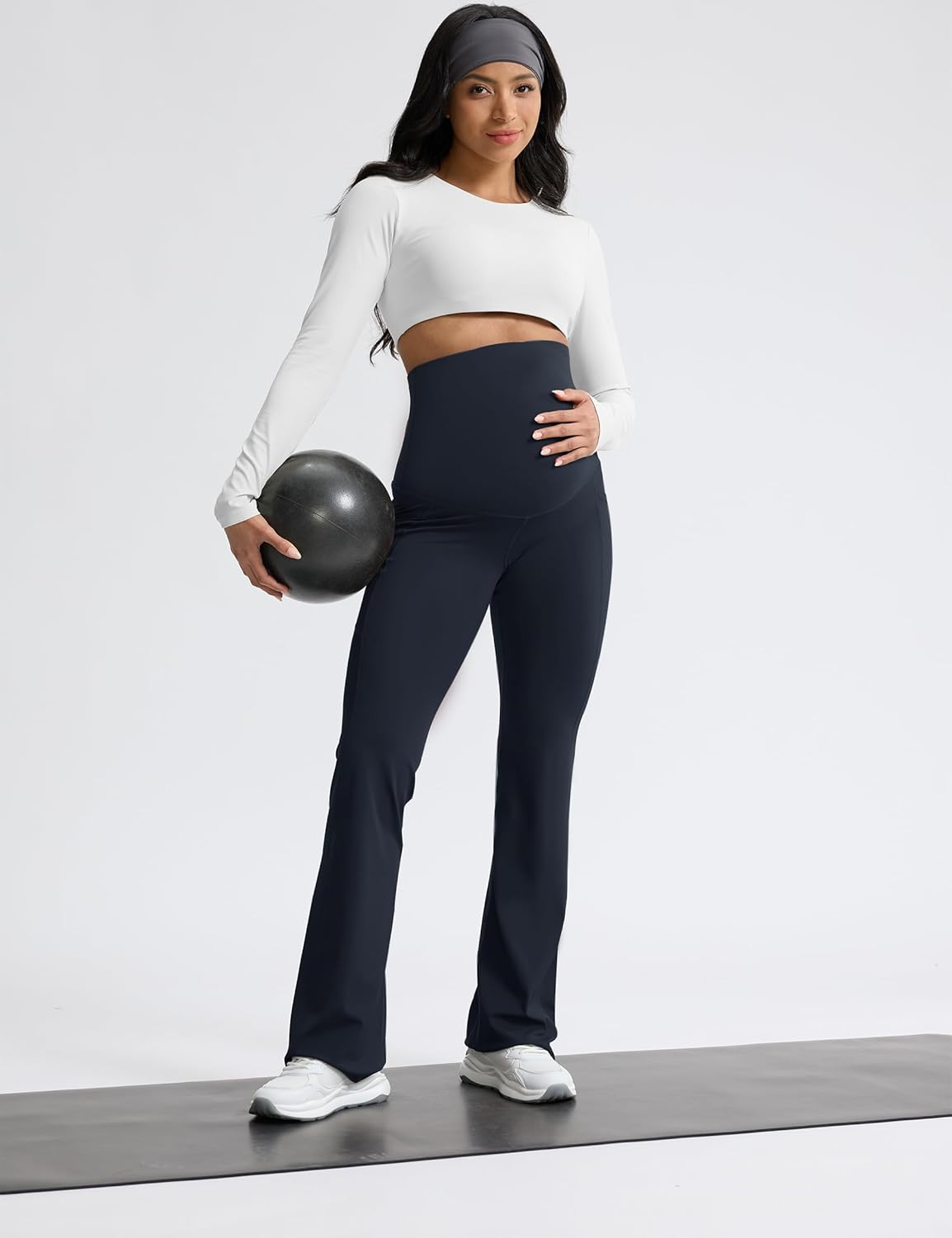 Mama Land Buttery Soft Maternity Flare Leggings over the Belly 29"/32"/34" - Workout Yoga Pregnancy Pants with Pockets