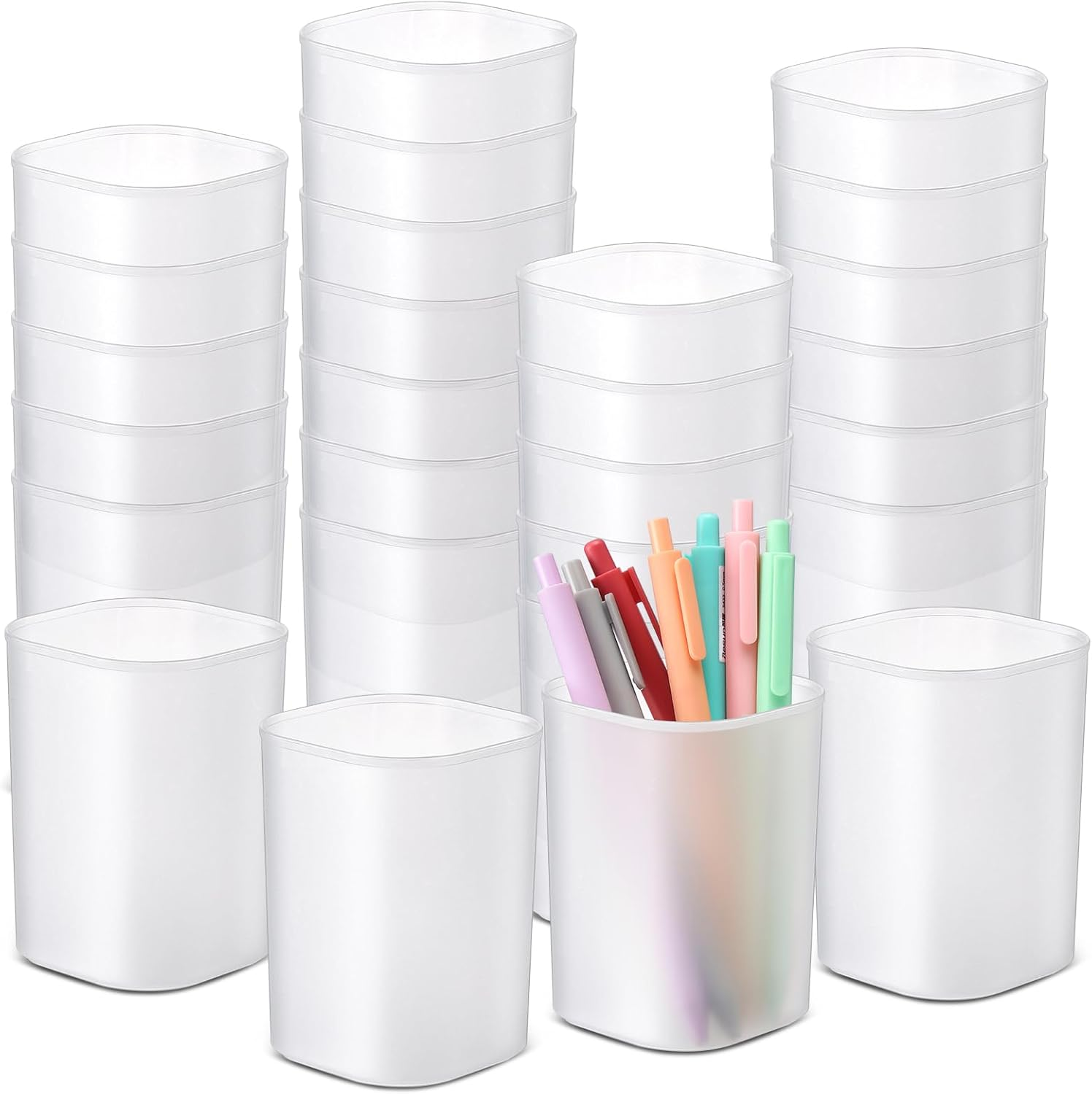 30 Pcs Bulk Pen Holder for Desk Pen Cups Stationary Stationery Organizers and Storage Plastic Matte Pencil Holder Ins Style Transparent Pen Holders for Office School Classroom Home Supplies image number 4