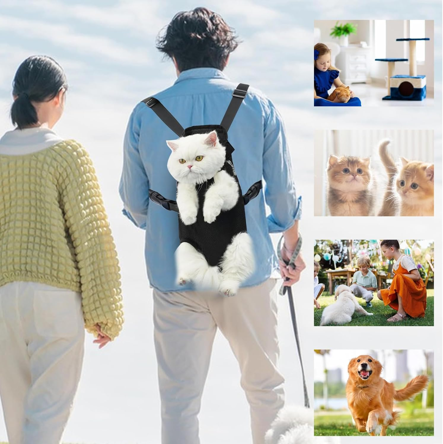 Dog Carrier Backpack, Adjustable Pet Carrier Backpack for Front and Back, Cat Dog Carrier Legs Out Rucksack for Camping Traveling Hiking with Hook and Loop, Breathable Mesh image number 2