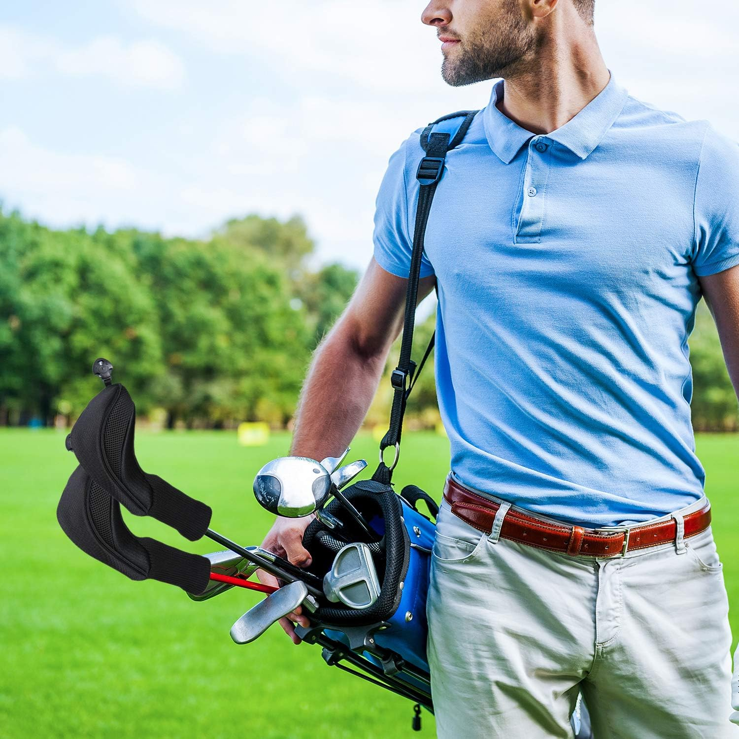 Black Golf Club Head Cover for Driver Fairway 3 Pcs Woods Headcovers, Golf Accessories Hybrid Head Covers Set with Interchangeable Tags 3 4 5 7 X - Black image number 5