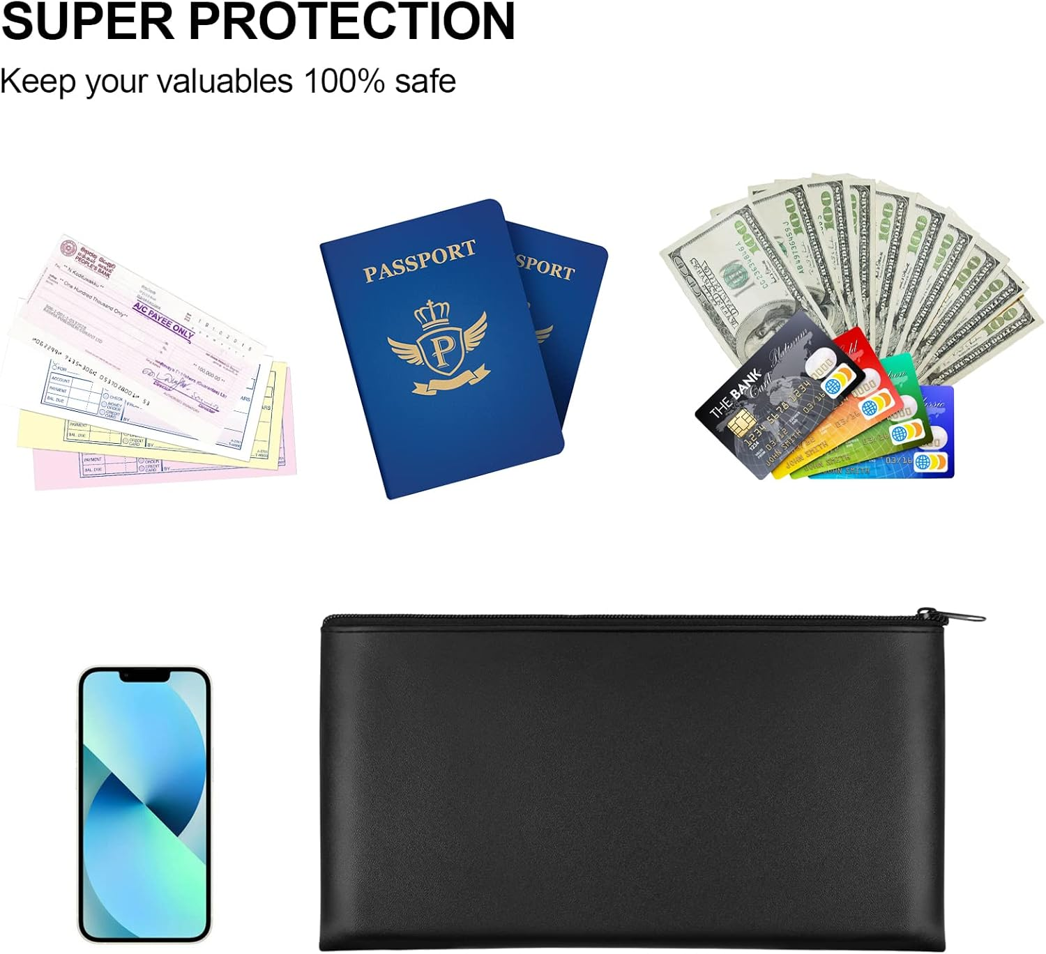 2 Pieces Money Bag,11X6.1 Inch Money Bags with Zipper for Cash, Bank Bag, Money Pouch, Money Holder for Cash, Coins, Cosmetics, Bills, Tool image number 6