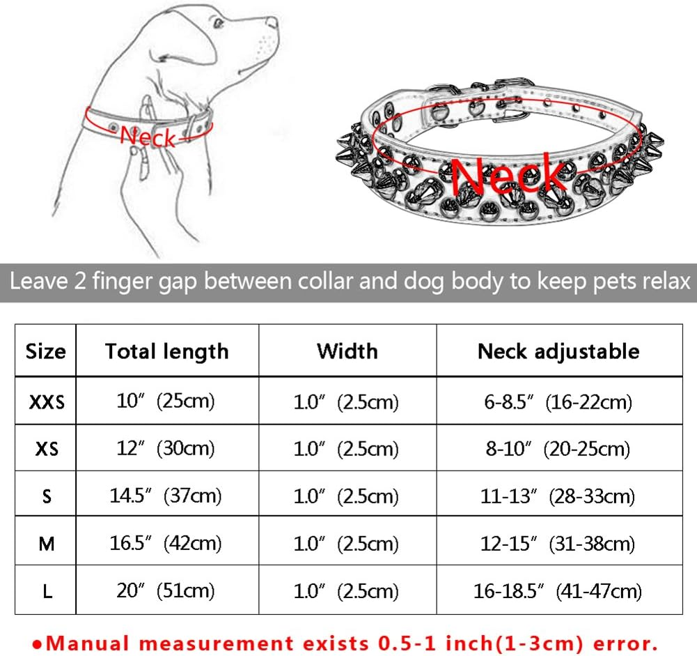 DOGGYZSTYLE Spiked Studded Rivet Leather Dog Collar for Cats Puppy Small Medium Pets(16"-18.5" Neck,Red)