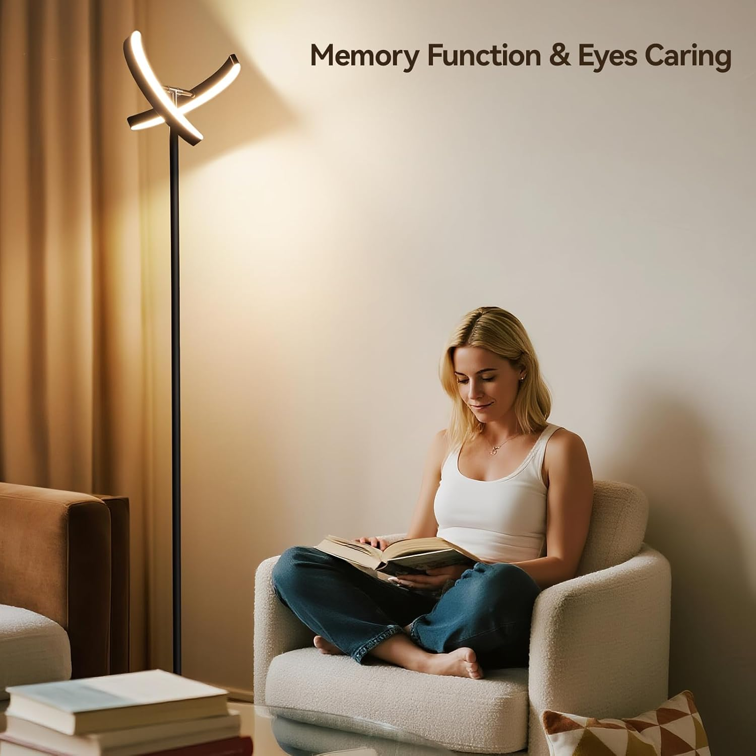 Floor Lamps for Living Room, 28W/1600LM Bright LED Floor Lamp with Remote & 2 Rotatable Lights, Stepless Dimmable 3000K-6000K Rotatable Reading Standing Light for Living Room Bedroom image number 5