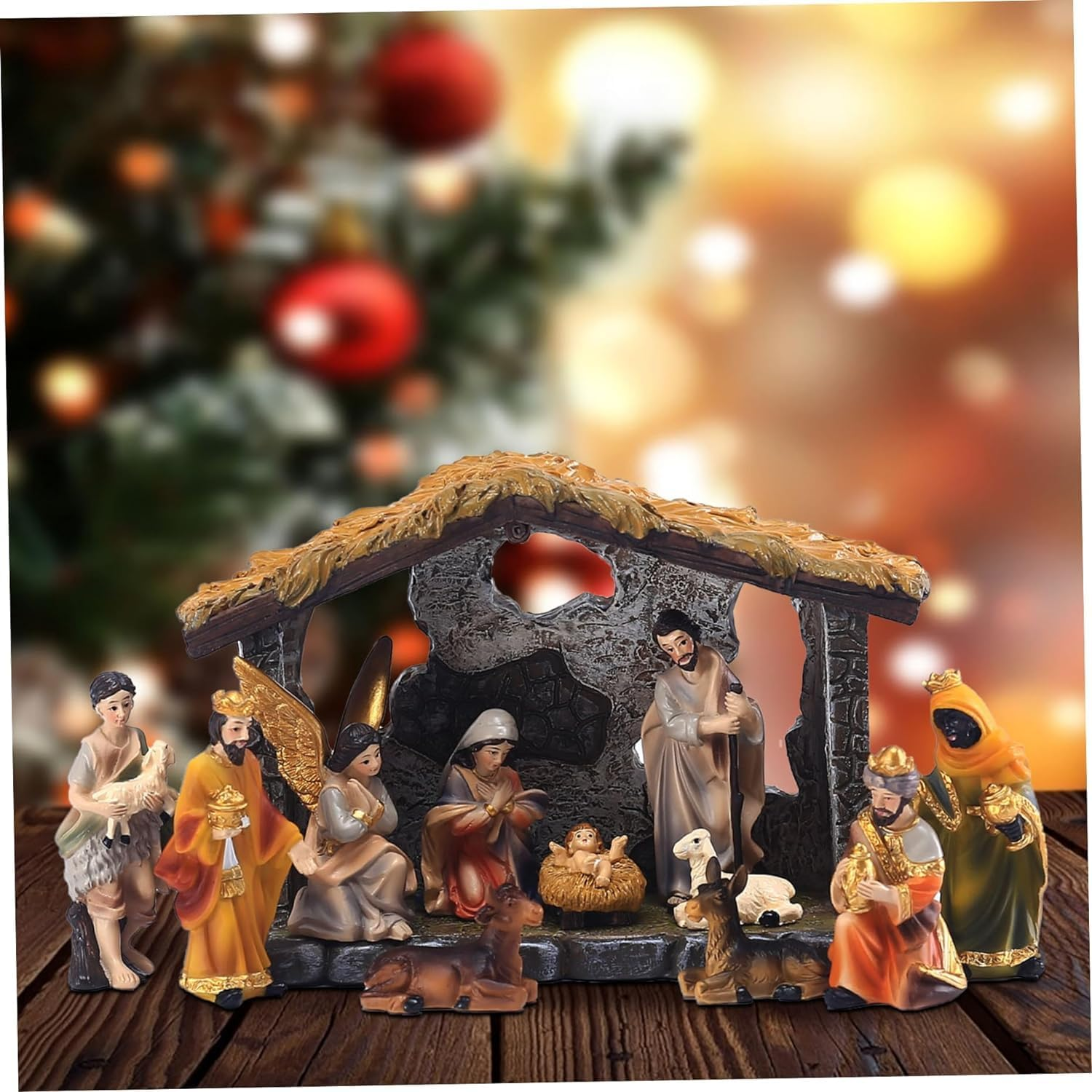 12PCS Nativity Set for Christmas Indoor,Christmas Statue Nativity Scene Set,Christmas Sets and Characters Manger Scene Resin Crafts Christmas Decoration image number 5
