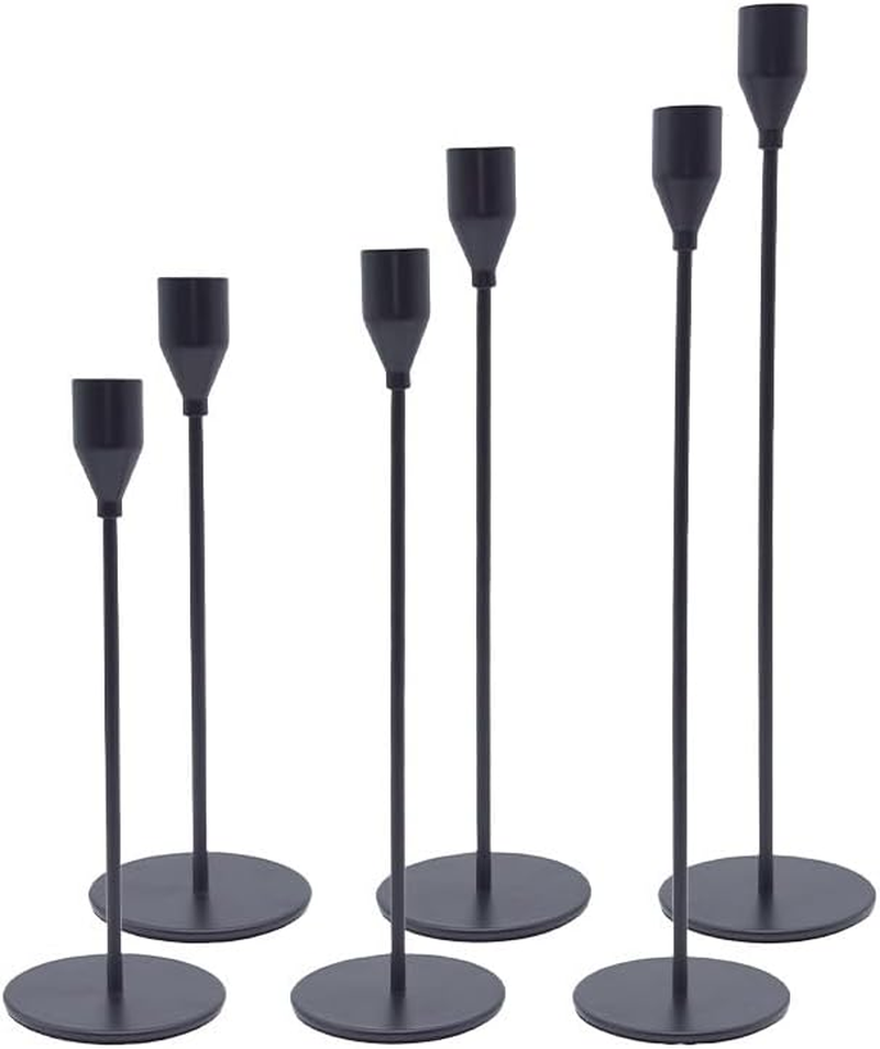 Black Candle Holders Set of 6 - Tall Taper Candlesticks for 3/4 Inch Pillar Candles - Modern Metal Candle Stands - Elegant Dining Table Centerpieces for Wedding, Party, Home Decor