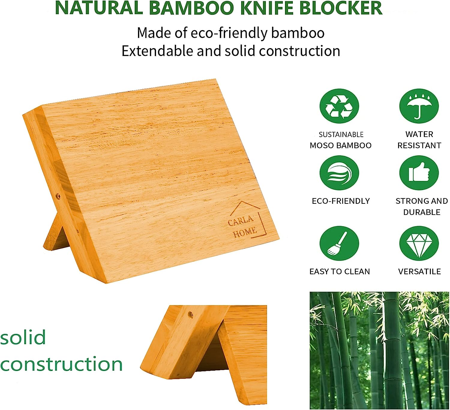 CARLA HOME Magnetic Knife Block Holder, Natural Bamboo Knife Holder with Strong Magnets for Home Kitchen Storage & Organisation, Freestanding Space Saver Knife Dock for Knives and Cooking Utensils image number 6